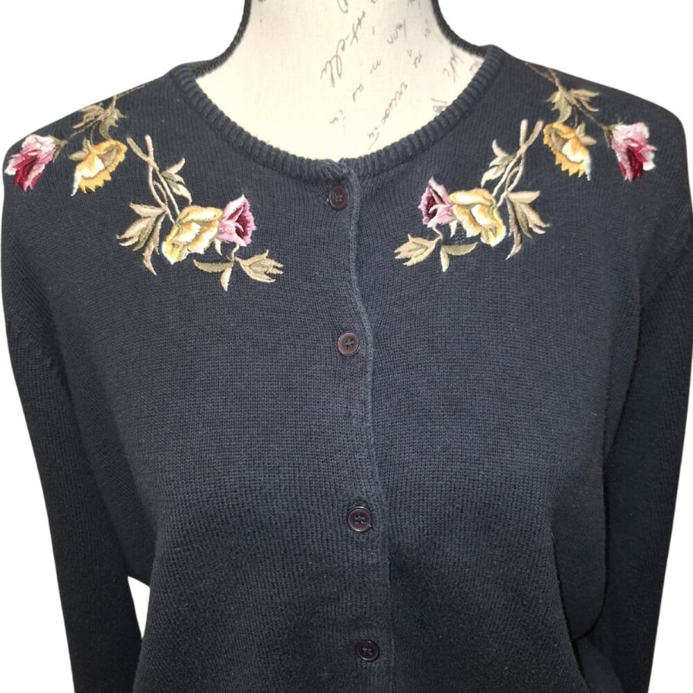 Vintage Knit Cardigan Large 90s Embroidered Floral Boho‎ Cottage Fall Grannycore - Picture 2 of 7